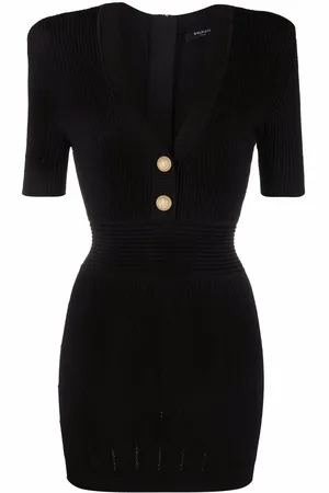 Balmain Ribbed-knit short-sleeve dress