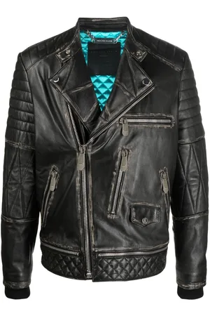 Philipp Plein Logo-plaque leather biker jacket