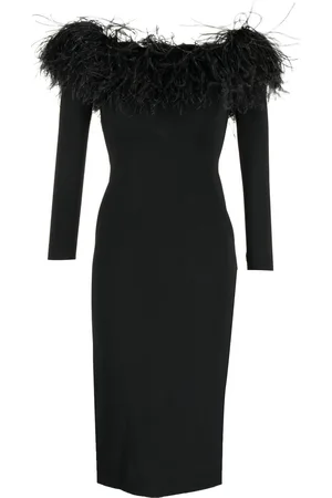 Elie saab Feather-trimmed off-shoulder dress