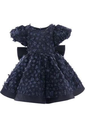 Tulleen Oversize-bow floral-appliqué dress