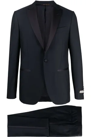 CANALI Satin-trim single-breasted wool suit