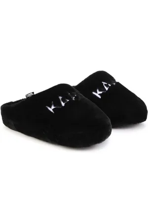 Karl Lagerfeld Logo-embroidered faux-fur slippers