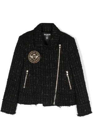 Balmain Logo-patch tweed jacket