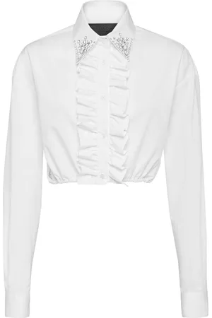 Philipp Plein Cropped ruffled cotton shirt