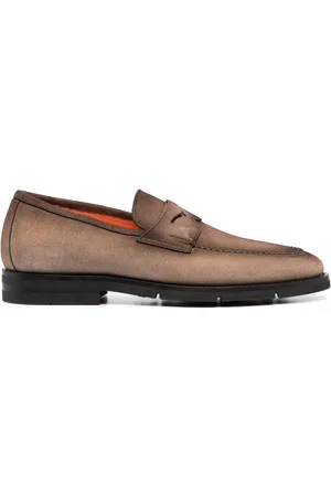 santoni Almond-toe suede loafers