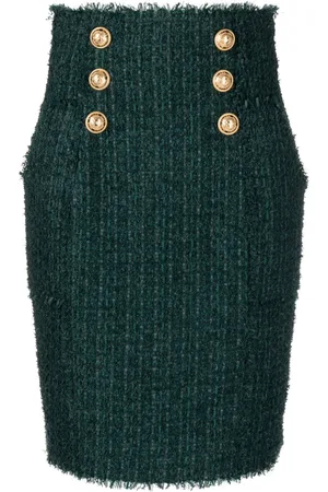 Balmain Button-detail tweed pencil skirt