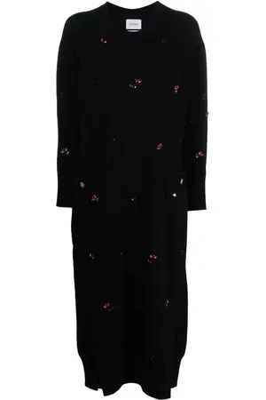 Barrie Floral-embroidery cashmere dress