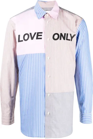 Ports V Slogan-print patchwork cotton shirt