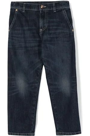 VERSACE Logo-embroidered straight-leg jeans