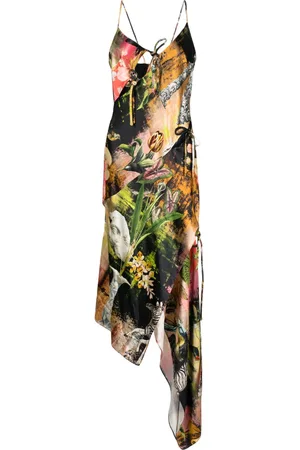 MONSE Graphic-print asymmetric slip dress