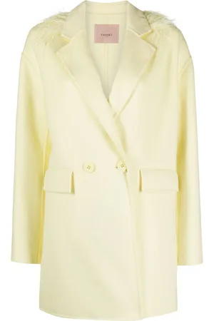 Twin-Set Feather-trim wool-blend double-breasted coat