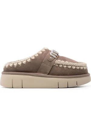 Mou Suede decorative-stitch mules