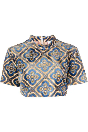 Etro Abstract-print velvet crop top