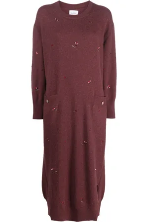 Barrie Floral-embroidery cashmere dress