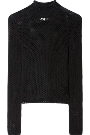 OFF-WHITE Logo-print open-knit turtleneck jumper