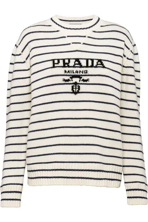 Prada Intarsia-logo striped cashmere jumper