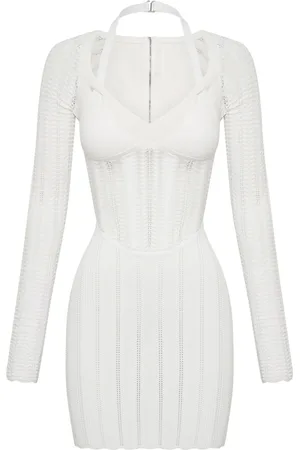 DION LEE Open-knit corset minidress