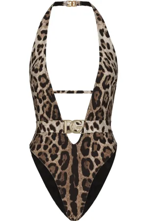 Dolce & Gabbana Leopard-print logo-lettering swimsuit