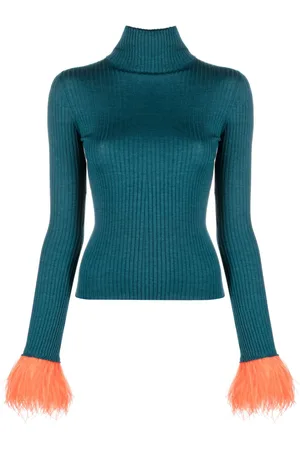 La DoubleJ Feather-trim rib-knit jumper