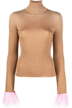 La DoubleJ Feather-cuff ribbed-knit jumper