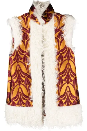 La DoubleJ Patterned-brocade shearling-trim vest