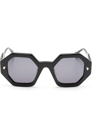 Nanushka Hexagonal-frame logo-plaque sunglasses