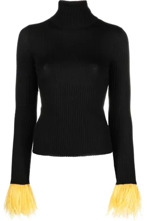 La DoubleJ Feather-cuff ribbed-knit jumper