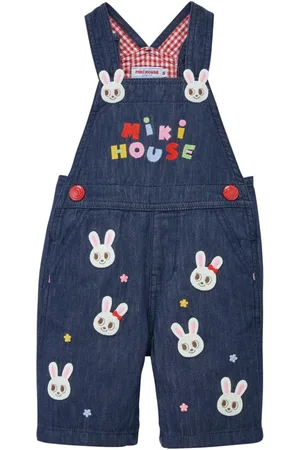 Miki House Rabbit-embroidered cotton overalls