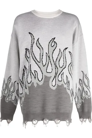 HACULLA Distressed-effect flame-print wool jumper