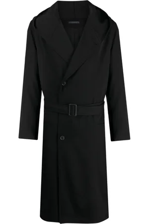 YOHJI YAMAMOTO Belted hooded wool trench coat