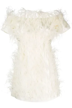 Cult Gaia Feather-detailing off-shoulder dress