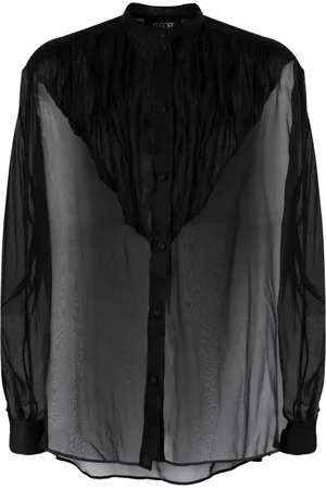 DEL CORE Silk-organza band-collar blouse