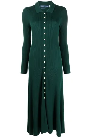 Ralph Lauren Ribbed-knit wool polo midi dress