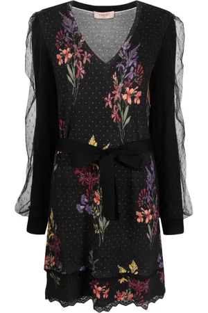 Twin-Set Floral-print tied-waist dress