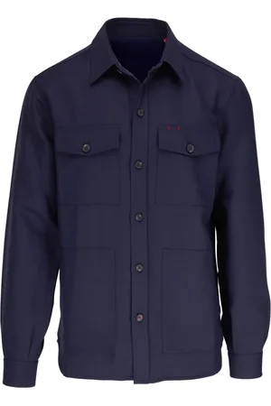 ISAIA Contrast-stitching spread-collar shirt jacket