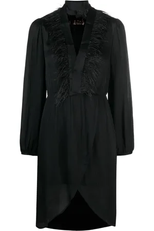 Twin-Set Feather-trim long-sleeve dress