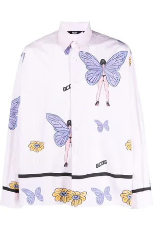 GCDS Butterfly-print cotton shirt