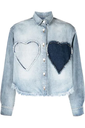 Natasha Zinko Heart-appliqué frayed denim shirt