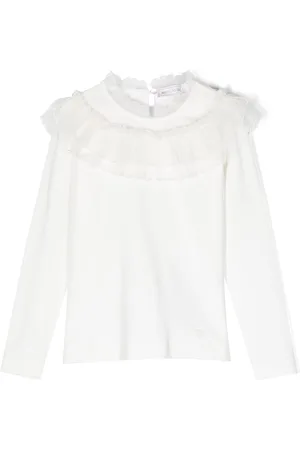 MONNALISA Ruffle-collar stretch-cotton T-shirt