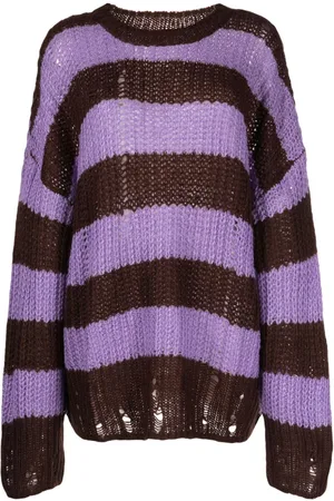 tout a coup Distressed striped waffle-knit jumper