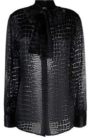 VERSACE Croc-effect scarf-tie blouse