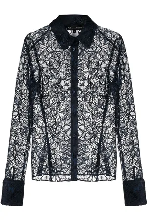 Oscar de la Renta Floral-lace semi-sheer shirt