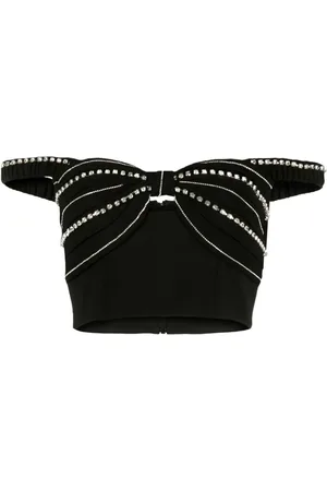 Self-Portrait Crystal-embellished cropped top