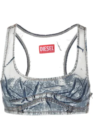 Diesel Denim-patchwork mesh top