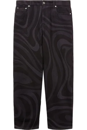 Puccini Marmo-print denim straight-leg trousers