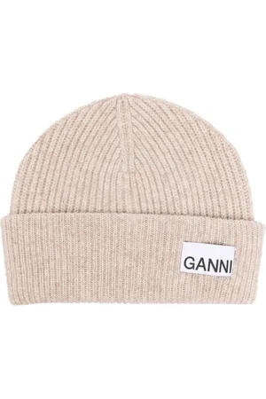 Ganni Logo-patch ribbed-knit beanie