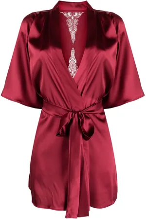 Fleur of England Gisele belted silk-blend robe