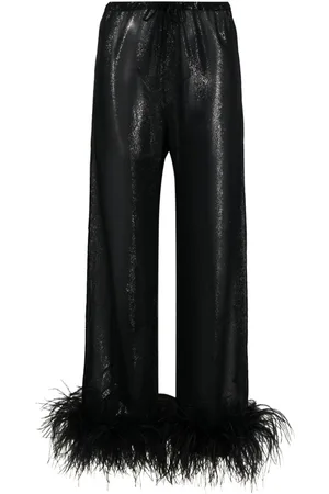 Oseree Feather-trim pajama bottoms