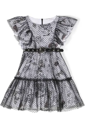 MONNALISA Botanical-print ruffled tulle dress
