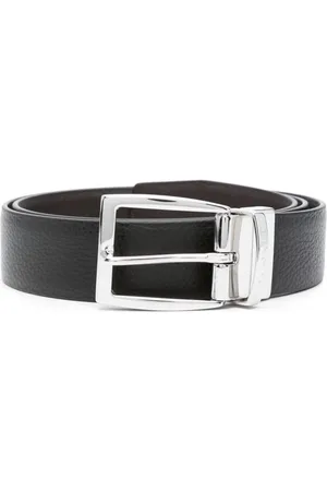 CANALI Logo-engraved pebbled leather belt